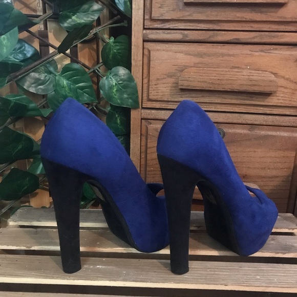 COPY - Platform peep toe pumps size 8 Blue - Picture 4 of 9